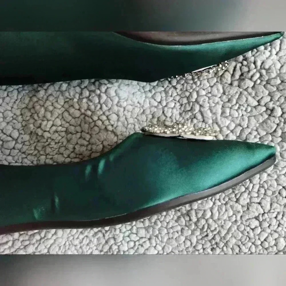 Green Satin Basket flat shoes sz eu 42 us 9.5 medium whide - Picture 4 of 9